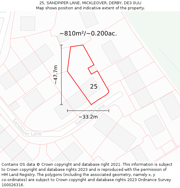 25, SANDPIPER LANE, MICKLEOVER, DERBY, DE3 0UU: Plot and title map