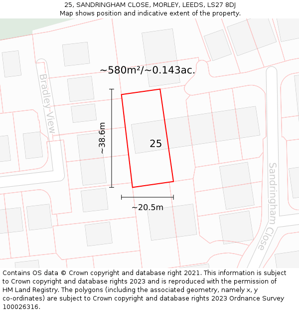 25, SANDRINGHAM CLOSE, MORLEY, LEEDS, LS27 8DJ: Plot and title map