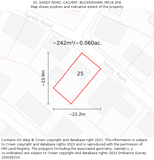 25, SANDY ROAD, CALVERT, BUCKINGHAM, MK18 2FW: Plot and title map