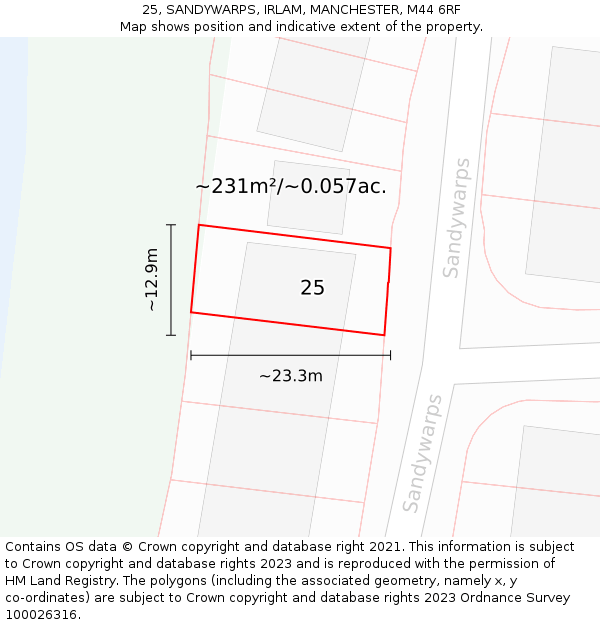 25, SANDYWARPS, IRLAM, MANCHESTER, M44 6RF: Plot and title map