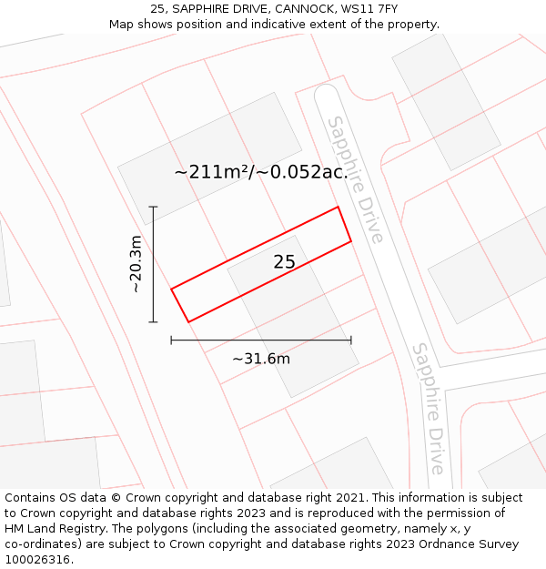 25, SAPPHIRE DRIVE, CANNOCK, WS11 7FY: Plot and title map