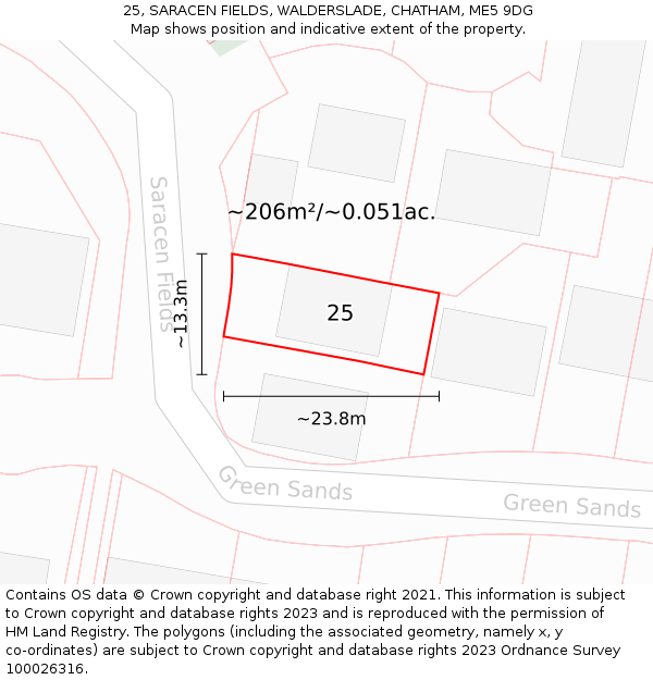 25, SARACEN FIELDS, WALDERSLADE, CHATHAM, ME5 9DG: Plot and title map