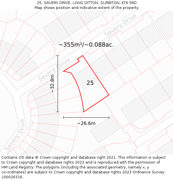 25, SAVERY DRIVE, LONG DITTON, SURBITON, KT6 5RD: Plot and title map
