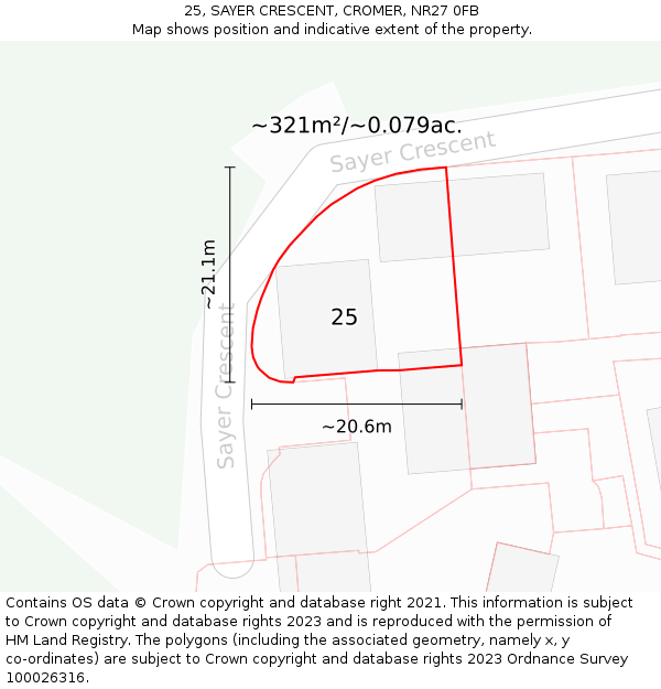 25, SAYER CRESCENT, CROMER, NR27 0FB: Plot and title map