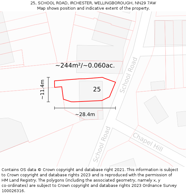 25, SCHOOL ROAD, IRCHESTER, WELLINGBOROUGH, NN29 7AW: Plot and title map