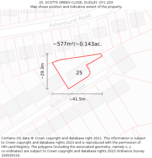 25, SCOTTS GREEN CLOSE, DUDLEY, DY1 2DX: Plot and title map