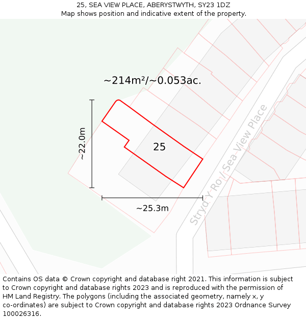 25, SEA VIEW PLACE, ABERYSTWYTH, SY23 1DZ: Plot and title map