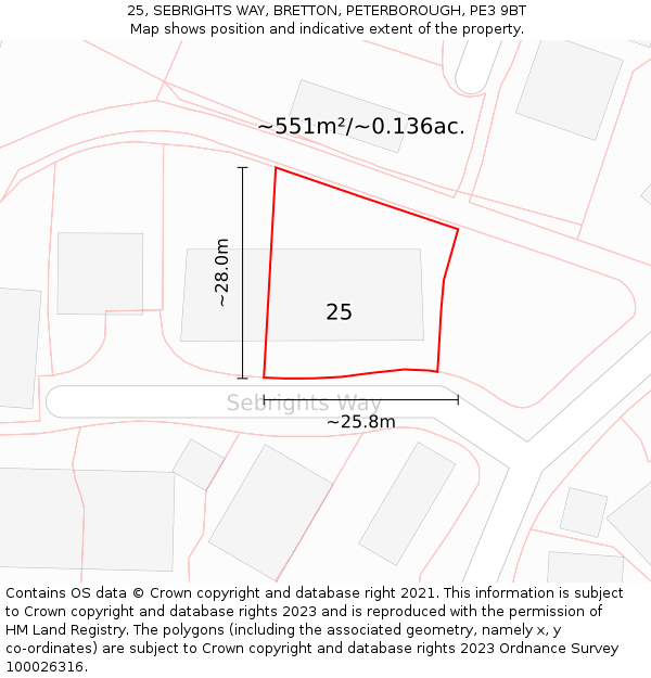 25, SEBRIGHTS WAY, BRETTON, PETERBOROUGH, PE3 9BT: Plot and title map