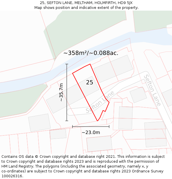 25, SEFTON LANE, MELTHAM, HOLMFIRTH, HD9 5JX: Plot and title map