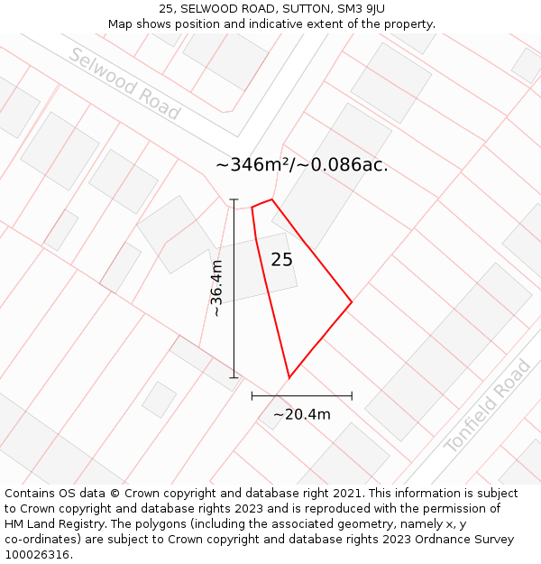 25, SELWOOD ROAD, SUTTON, SM3 9JU: Plot and title map