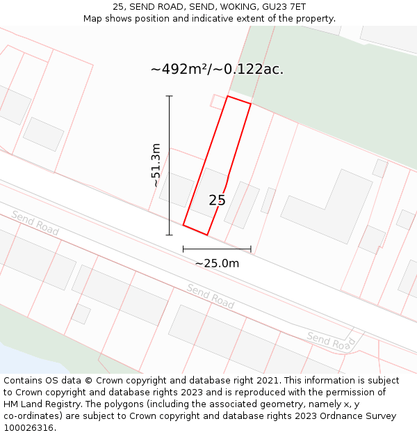 25, SEND ROAD, SEND, WOKING, GU23 7ET: Plot and title map