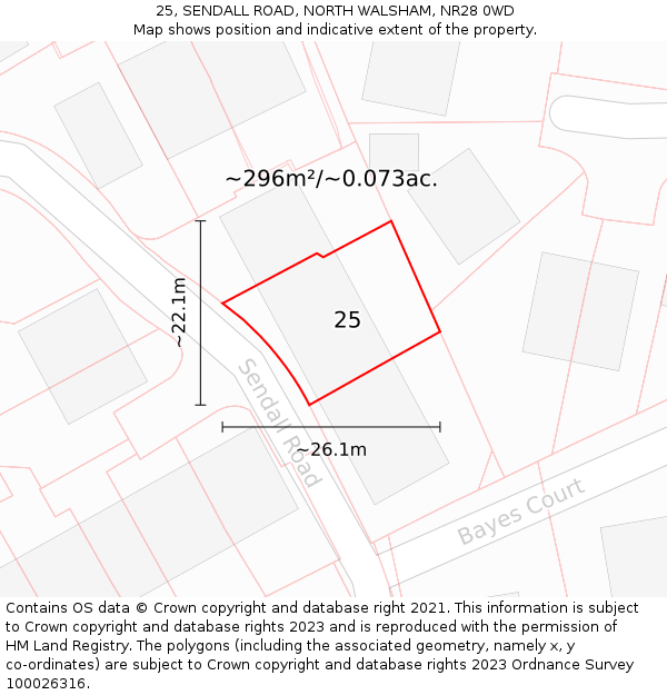 25, SENDALL ROAD, NORTH WALSHAM, NR28 0WD: Plot and title map