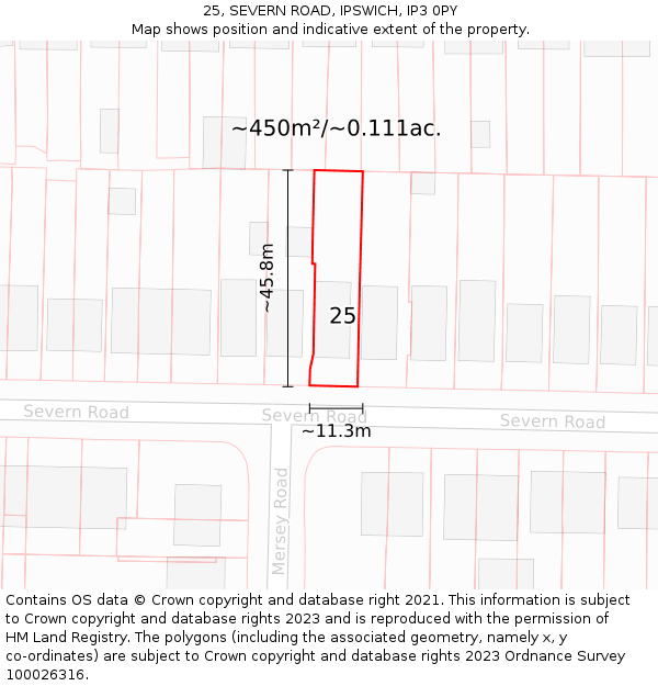 25, SEVERN ROAD, IPSWICH, IP3 0PY: Plot and title map