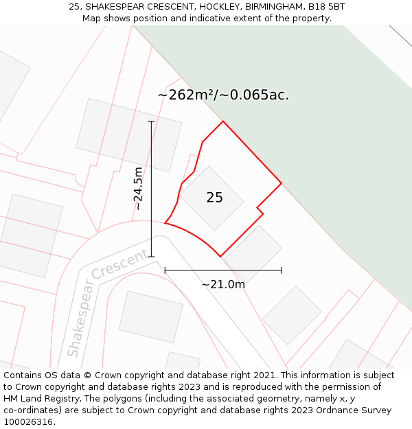 25, SHAKESPEAR CRESCENT, HOCKLEY, BIRMINGHAM, B18 5BT: Plot and title map