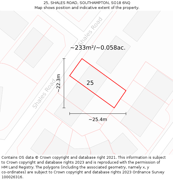 25, SHALES ROAD, SOUTHAMPTON, SO18 6NQ: Plot and title map