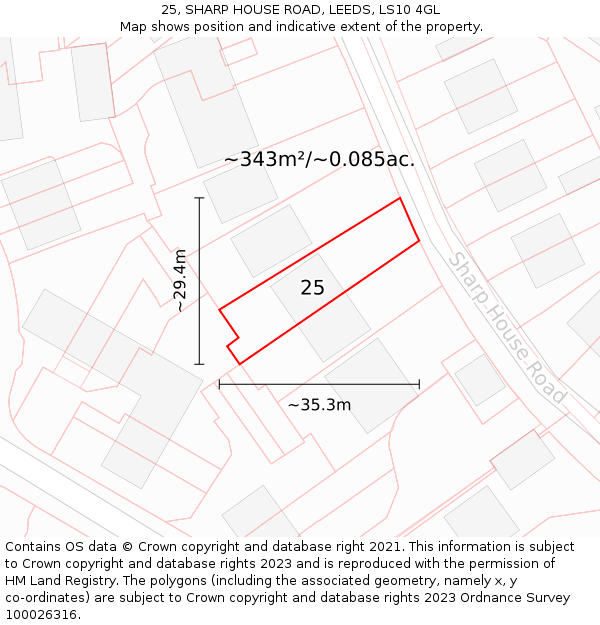 25, SHARP HOUSE ROAD, LEEDS, LS10 4GL: Plot and title map