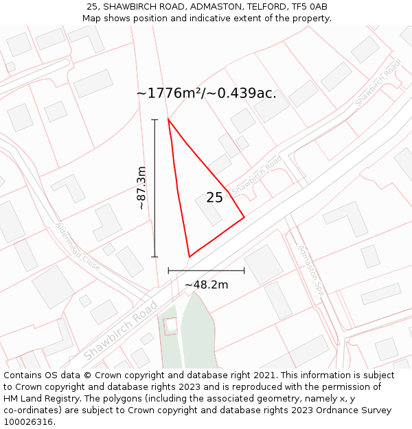 25, SHAWBIRCH ROAD, ADMASTON, TELFORD, TF5 0AB: Plot and title map