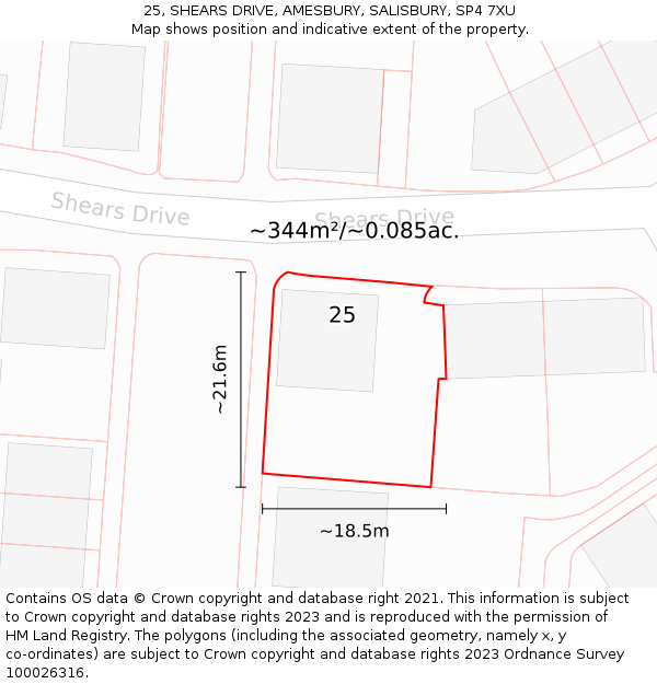 25, SHEARS DRIVE, AMESBURY, SALISBURY, SP4 7XU: Plot and title map
