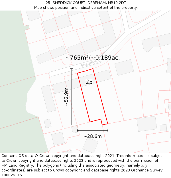 25, SHEDDICK COURT, DEREHAM, NR19 2DT: Plot and title map