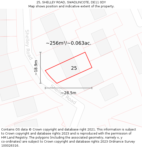25, SHELLEY ROAD, SWADLINCOTE, DE11 0DY: Plot and title map