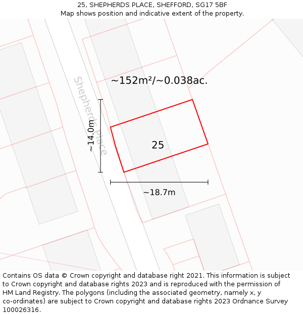 25, SHEPHERDS PLACE, SHEFFORD, SG17 5BF: Plot and title map