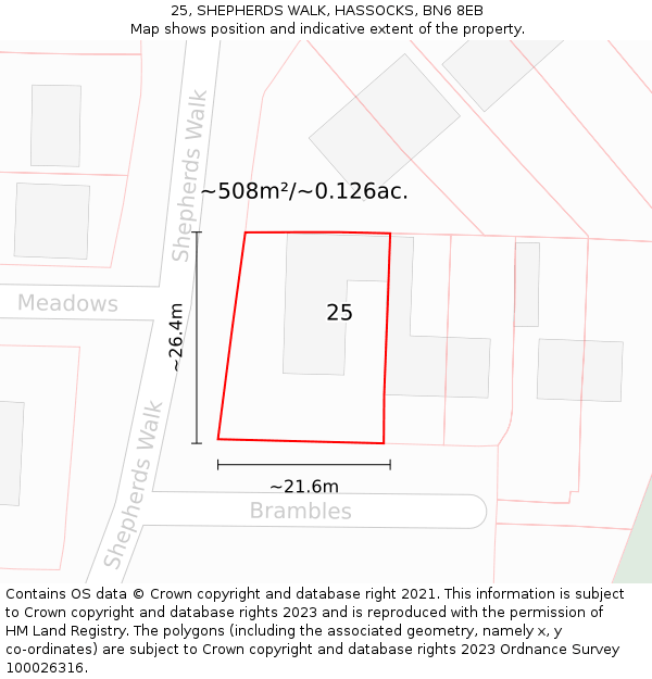25, SHEPHERDS WALK, HASSOCKS, BN6 8EB: Plot and title map