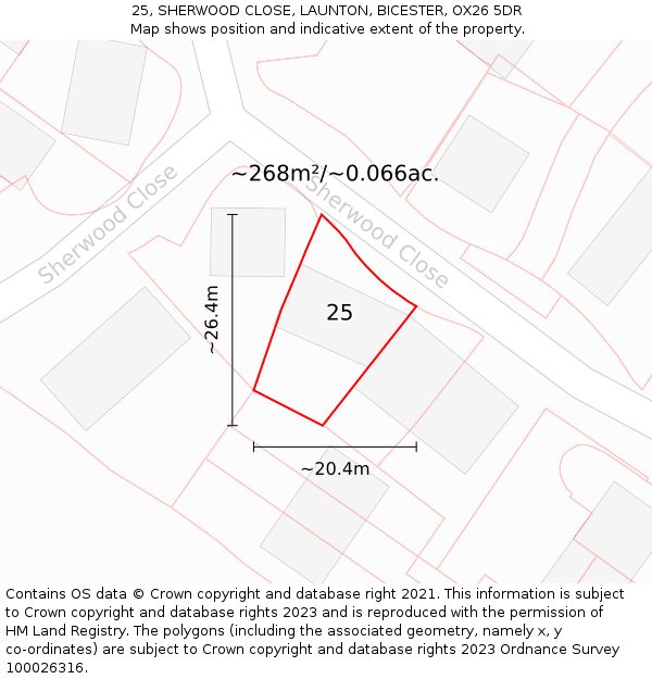 25, SHERWOOD CLOSE, LAUNTON, BICESTER, OX26 5DR: Plot and title map
