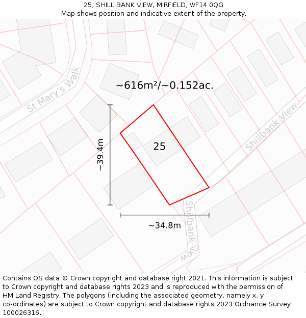 25, SHILL BANK VIEW, MIRFIELD, WF14 0QG: Plot and title map