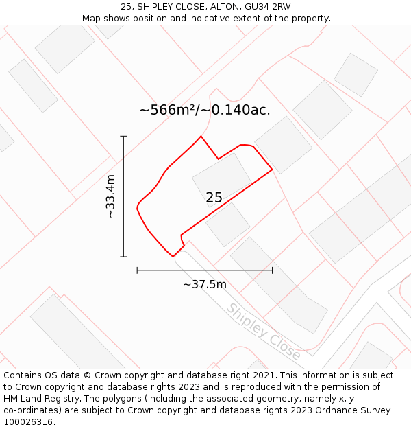 25, SHIPLEY CLOSE, ALTON, GU34 2RW: Plot and title map