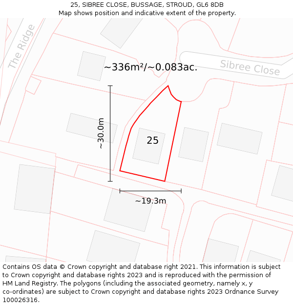 25, SIBREE CLOSE, BUSSAGE, STROUD, GL6 8DB: Plot and title map