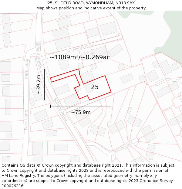 25, SILFIELD ROAD, WYMONDHAM, NR18 9AX: Plot and title map