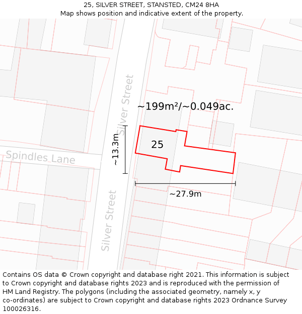 25, SILVER STREET, STANSTED, CM24 8HA: Plot and title map