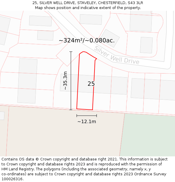 25, SILVER WELL DRIVE, STAVELEY, CHESTERFIELD, S43 3LR: Plot and title map