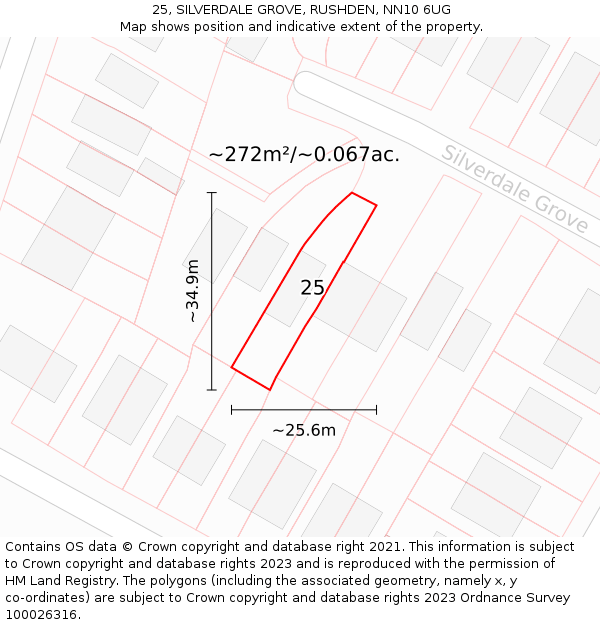 25, SILVERDALE GROVE, RUSHDEN, NN10 6UG: Plot and title map