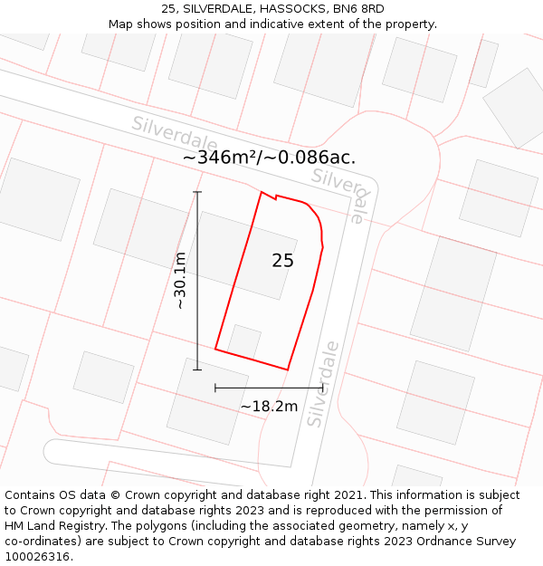 25, SILVERDALE, HASSOCKS, BN6 8RD: Plot and title map