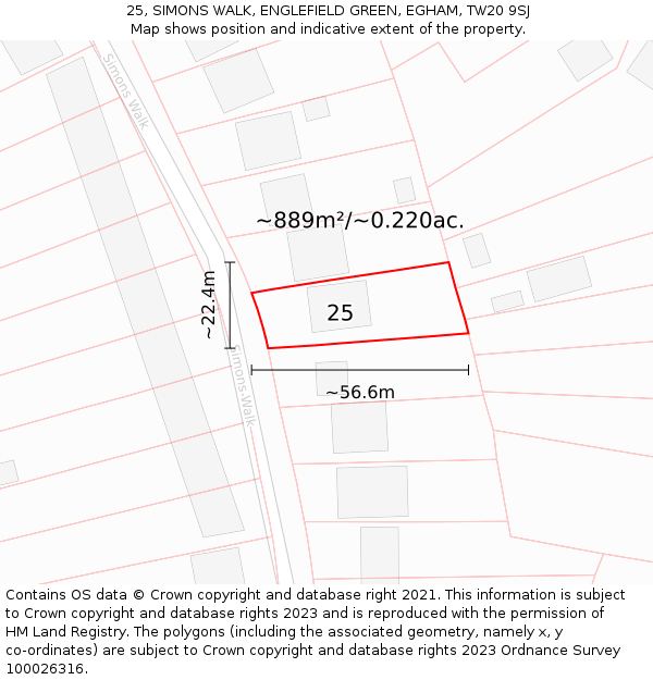 25, SIMONS WALK, ENGLEFIELD GREEN, EGHAM, TW20 9SJ: Plot and title map
