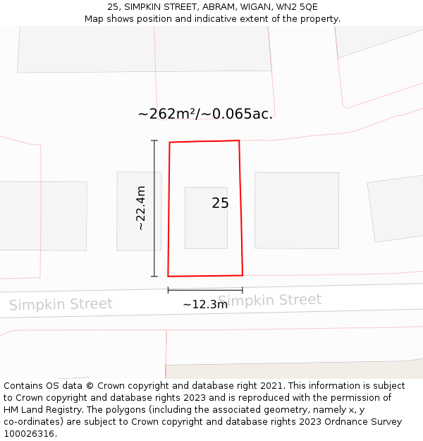 25, SIMPKIN STREET, ABRAM, WIGAN, WN2 5QE: Plot and title map