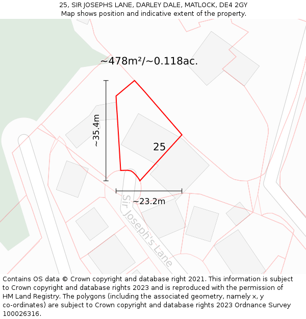 25, SIR JOSEPHS LANE, DARLEY DALE, MATLOCK, DE4 2GY: Plot and title map