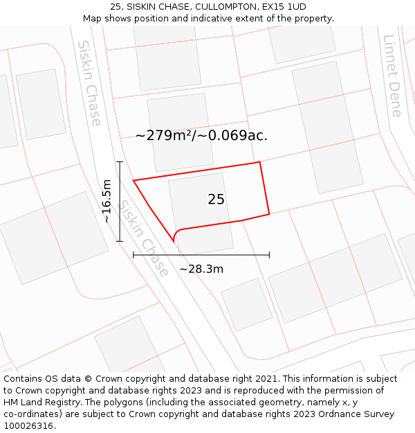 25, SISKIN CHASE, CULLOMPTON, EX15 1UD: Plot and title map