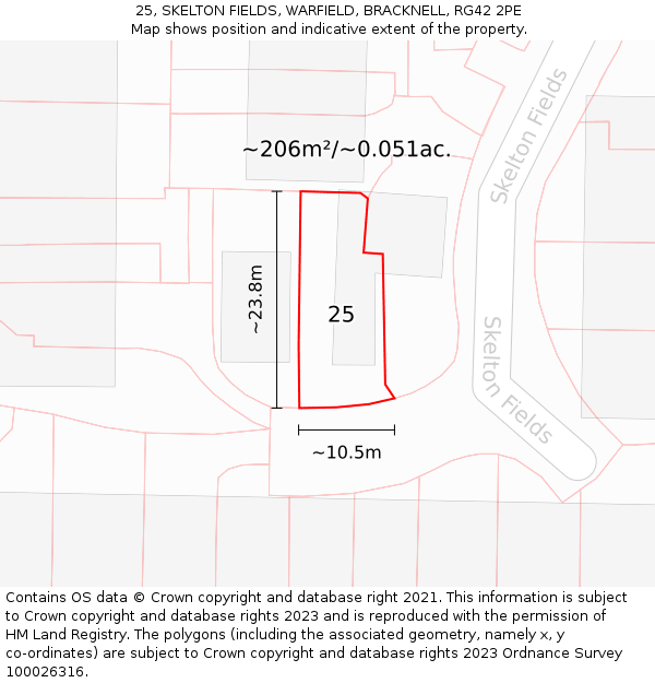 25, SKELTON FIELDS, WARFIELD, BRACKNELL, RG42 2PE: Plot and title map
