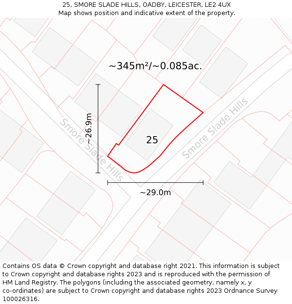 25, SMORE SLADE HILLS, OADBY, LEICESTER, LE2 4UX: Plot and title map