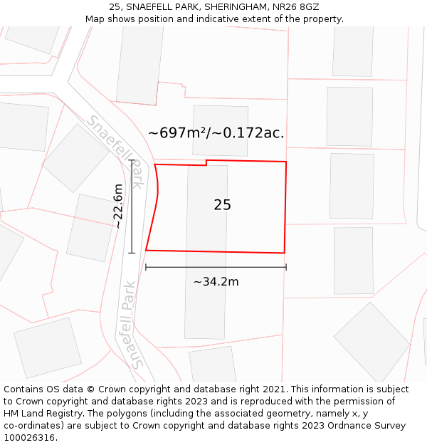25, SNAEFELL PARK, SHERINGHAM, NR26 8GZ: Plot and title map