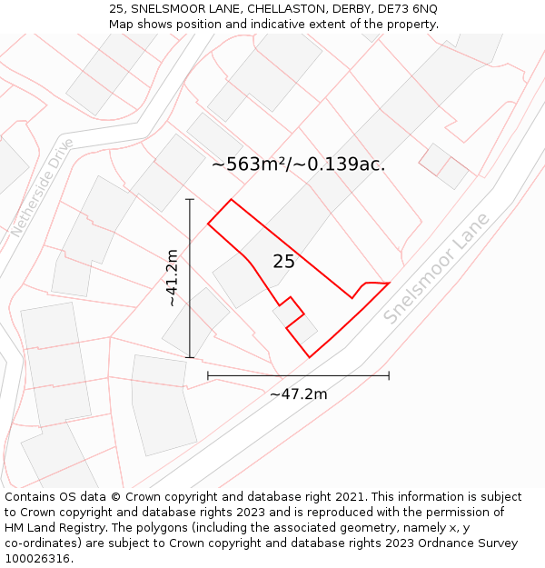 25, SNELSMOOR LANE, CHELLASTON, DERBY, DE73 6NQ: Plot and title map
