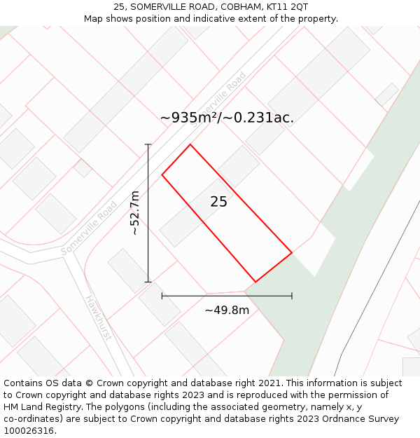 25, SOMERVILLE ROAD, COBHAM, KT11 2QT: Plot and title map