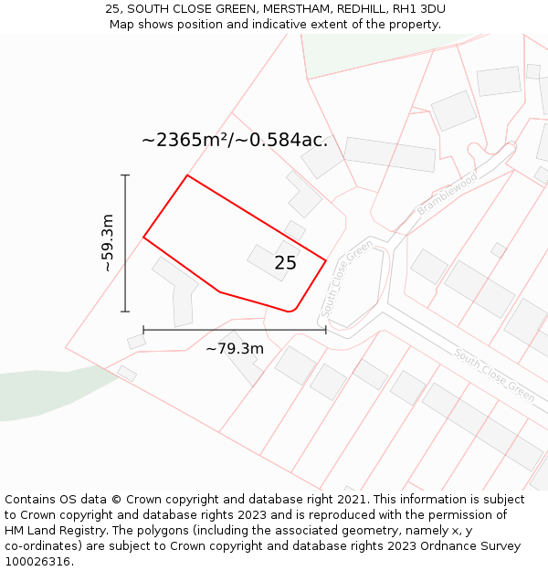 25, SOUTH CLOSE GREEN, MERSTHAM, REDHILL, RH1 3DU: Plot and title map