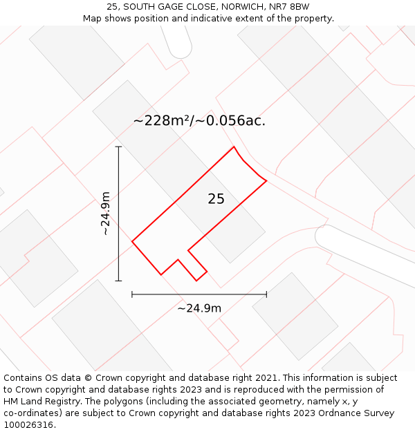 25, SOUTH GAGE CLOSE, NORWICH, NR7 8BW: Plot and title map