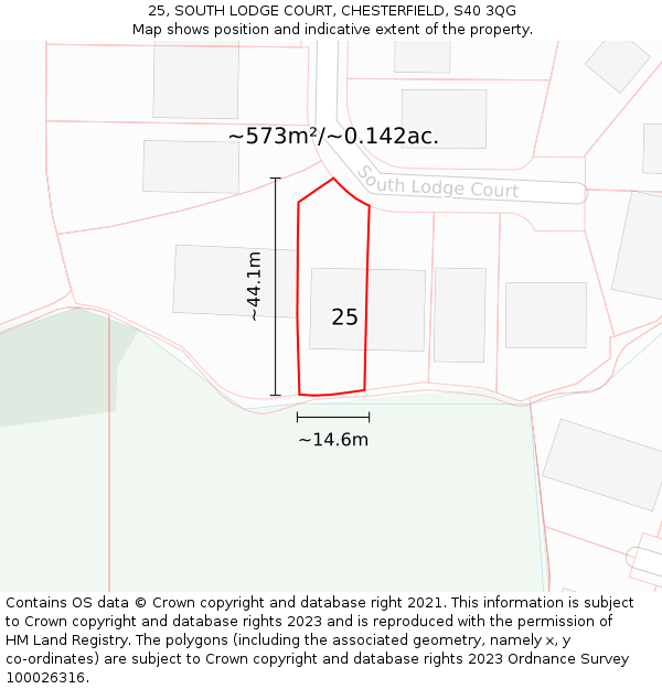 25, SOUTH LODGE COURT, CHESTERFIELD, S40 3QG: Plot and title map