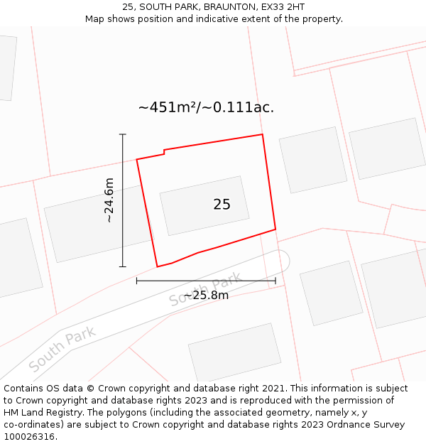25, SOUTH PARK, BRAUNTON, EX33 2HT: Plot and title map