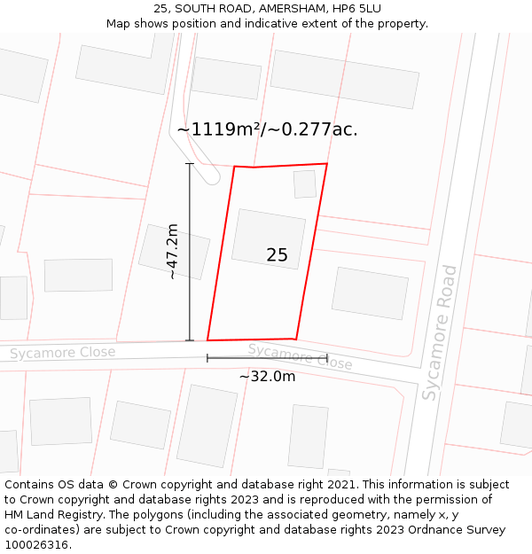 25, SOUTH ROAD, AMERSHAM, HP6 5LU: Plot and title map