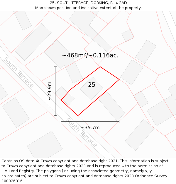 25, SOUTH TERRACE, DORKING, RH4 2AD: Plot and title map